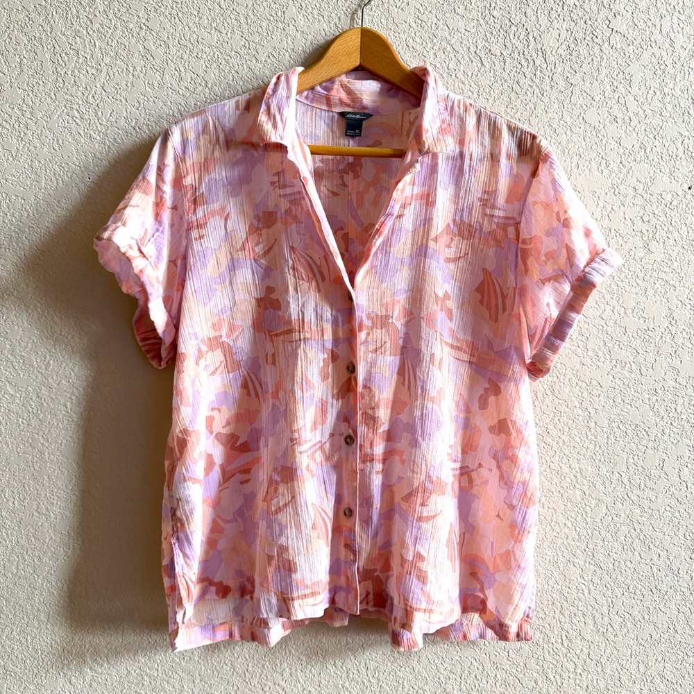 Eddie Bauer Women's Packable Camp Sz XL Shirt Short Sleeve Pink Pastel Spring